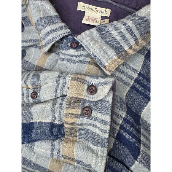Other - Carbon 2 Cobalt Linen Blend‎ Mens Plaid Button Up Shirt XL